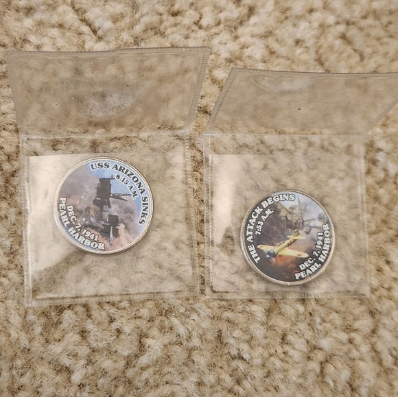 Set Of 2 Pearl Harbor 1941 Coins USS ARIZONA The Attack Begins - Picture 1 of 1